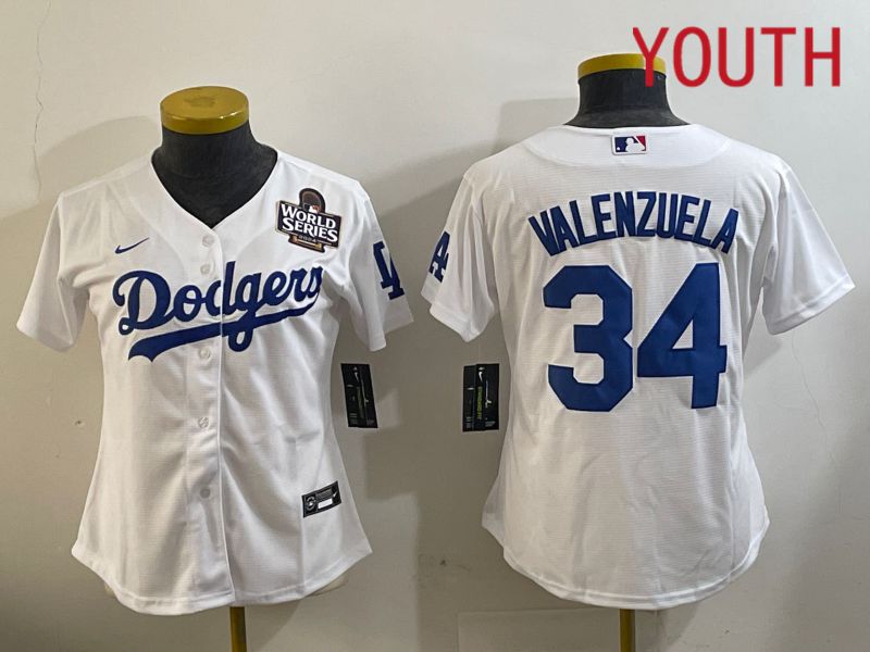 Youth Los Angeles Dodgers #34 Valenzuela White Game 2024 Nike MLB Jersey style 11201->youth mlb jersey->Youth Jersey